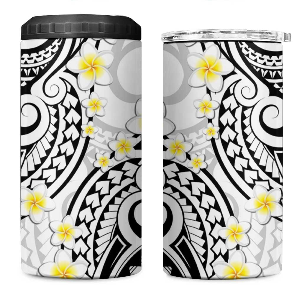 Plumeria With White Polynesian Tattoo Pattern 4 in 1 Can Cooler Tumbler LT05 One Size: 16 oz White - Polynesian Pride