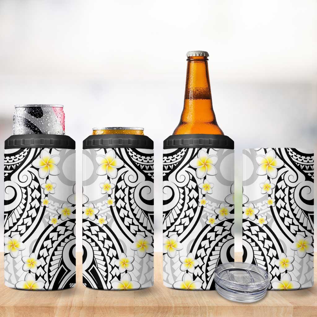 Plumeria With White Polynesian Tattoo Pattern 4 in 1 Can Cooler Tumbler LT05 - Polynesian Pride