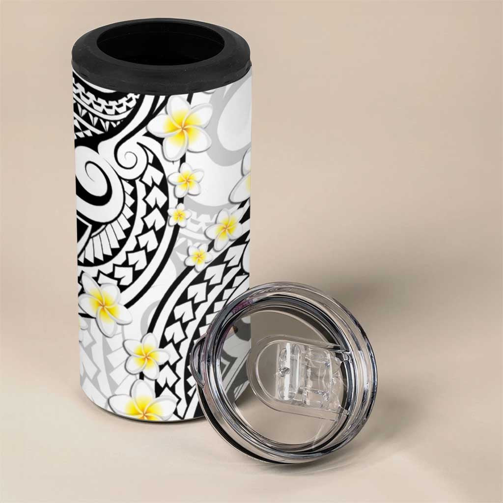 Plumeria With White Polynesian Tattoo Pattern 4 in 1 Can Cooler Tumbler LT05 - Polynesian Pride