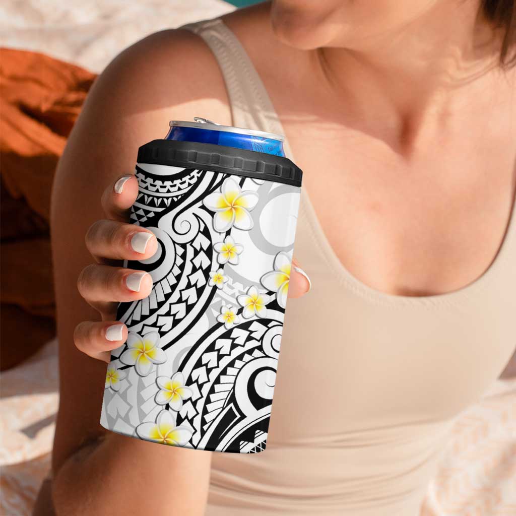 Plumeria With White Polynesian Tattoo Pattern 4 in 1 Can Cooler Tumbler LT05 - Polynesian Pride