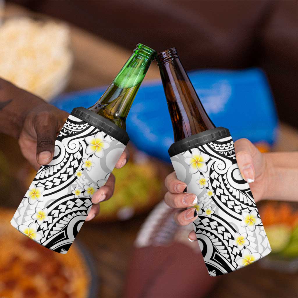 Plumeria With White Polynesian Tattoo Pattern 4 in 1 Can Cooler Tumbler LT05 - Polynesian Pride