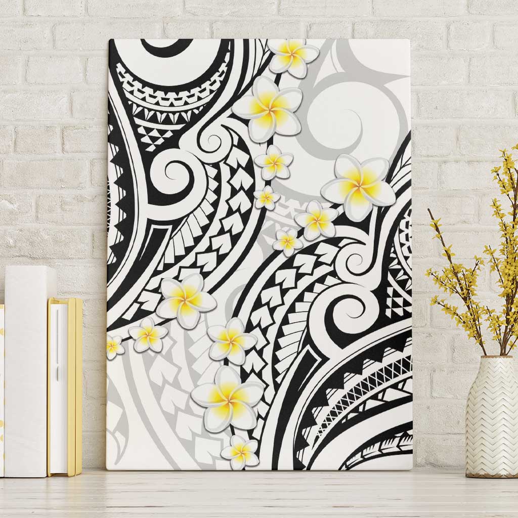 Plumeria With White Polynesian Tattoo Pattern Canvas Wall Art LT05 Without Frame White - Polynesian Pride