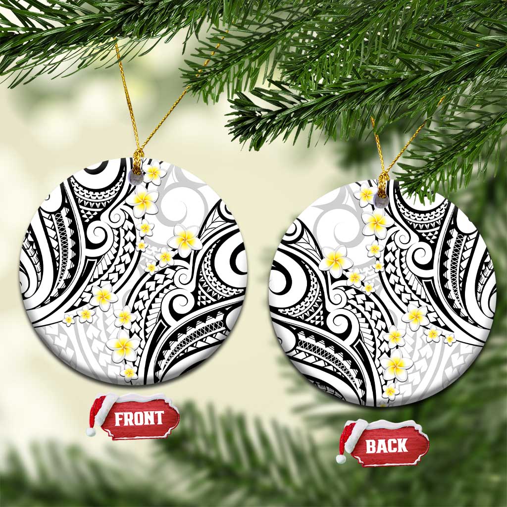 Plumeria With White Polynesian Tattoo Pattern Ceramic Ornament LT05 Circle White - Polynesian Pride