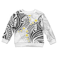 Plumeria With White Polynesian Tattoo Pattern Kid Ugly Christmas Sweater LT05 Kid White - Polynesian Pride