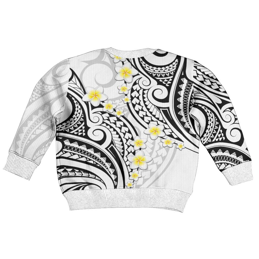 Plumeria With White Polynesian Tattoo Pattern Kid Ugly Christmas Sweater LT05 - Polynesian Pride