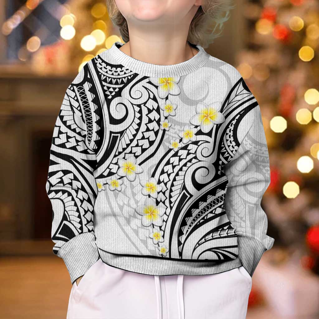 Plumeria With White Polynesian Tattoo Pattern Kid Ugly Christmas Sweater LT05 - Polynesian Pride