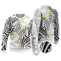 Plumeria With White Polynesian Tattoo Pattern Ugly Christmas Sweater LT05 White - Polynesian Pride