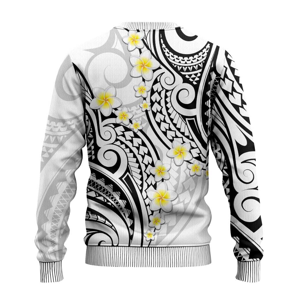 Plumeria With White Polynesian Tattoo Pattern Ugly Christmas Sweater LT05 - Polynesian Pride
