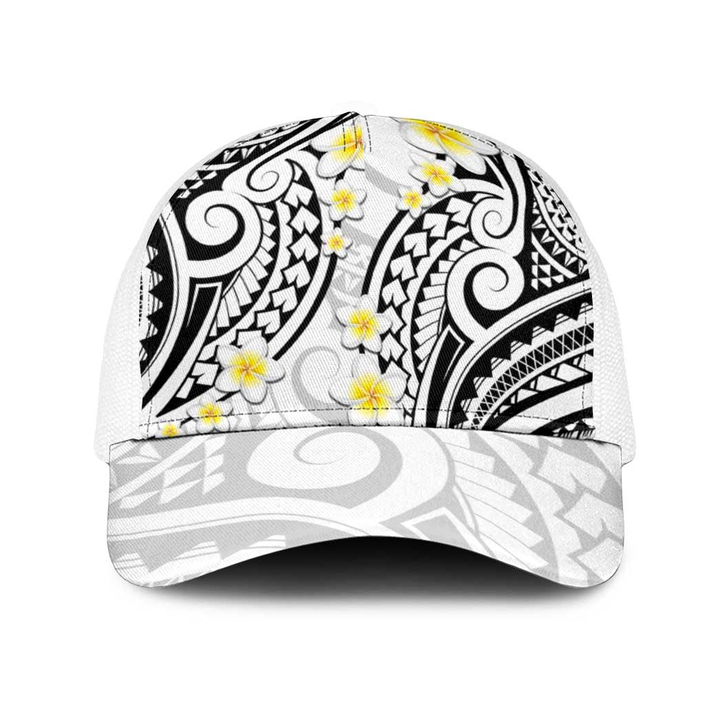 Plumeria With White Polynesian Tattoo Pattern Mesh Trucker Cap LT05 One Size White White - Polynesian Pride