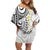 Plumeria With White Polynesian Tattoo Pattern Off Shoulder Short Dress