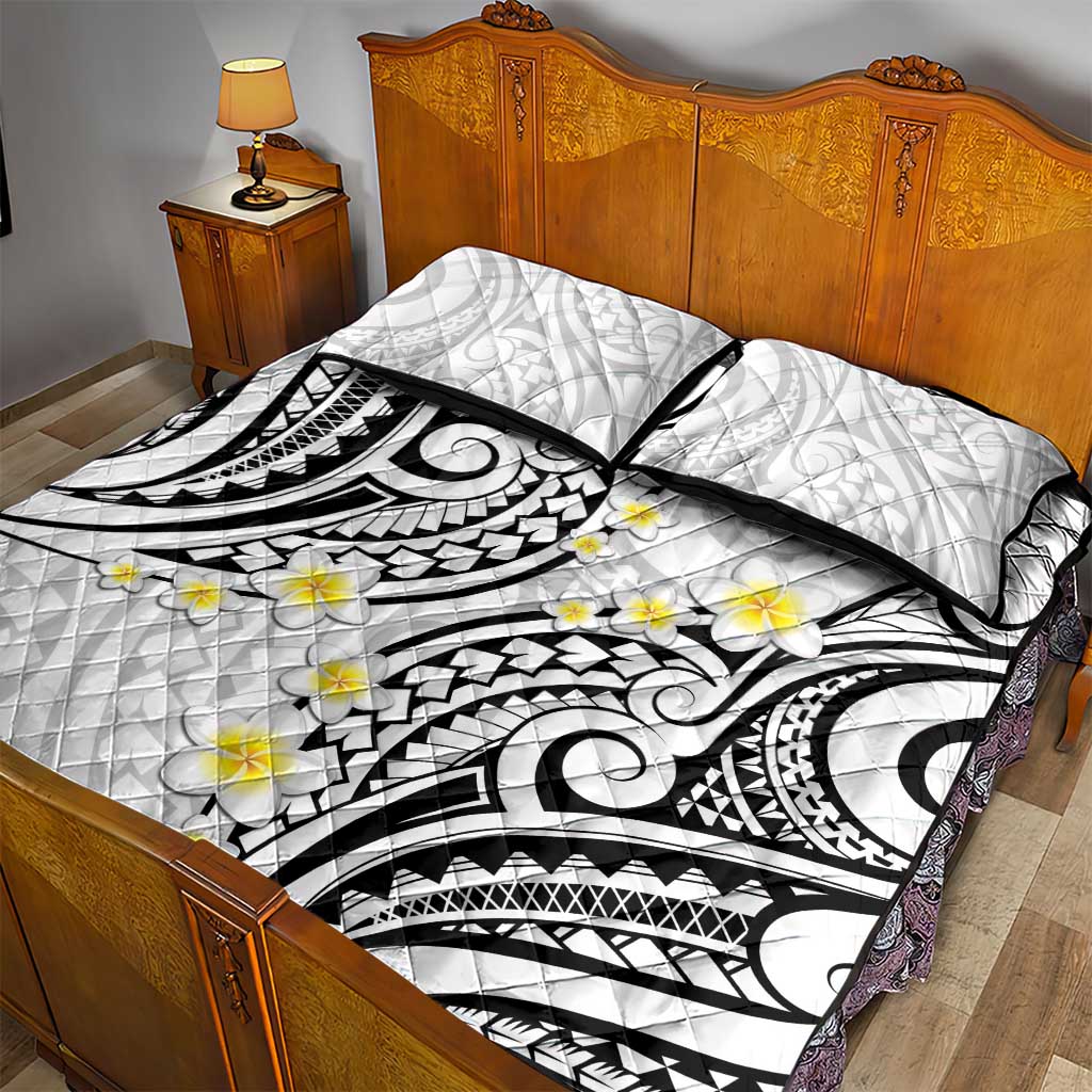 Plumeria With White Polynesian Tattoo Pattern Quilt Bed Set LT05 - Polynesian Pride
