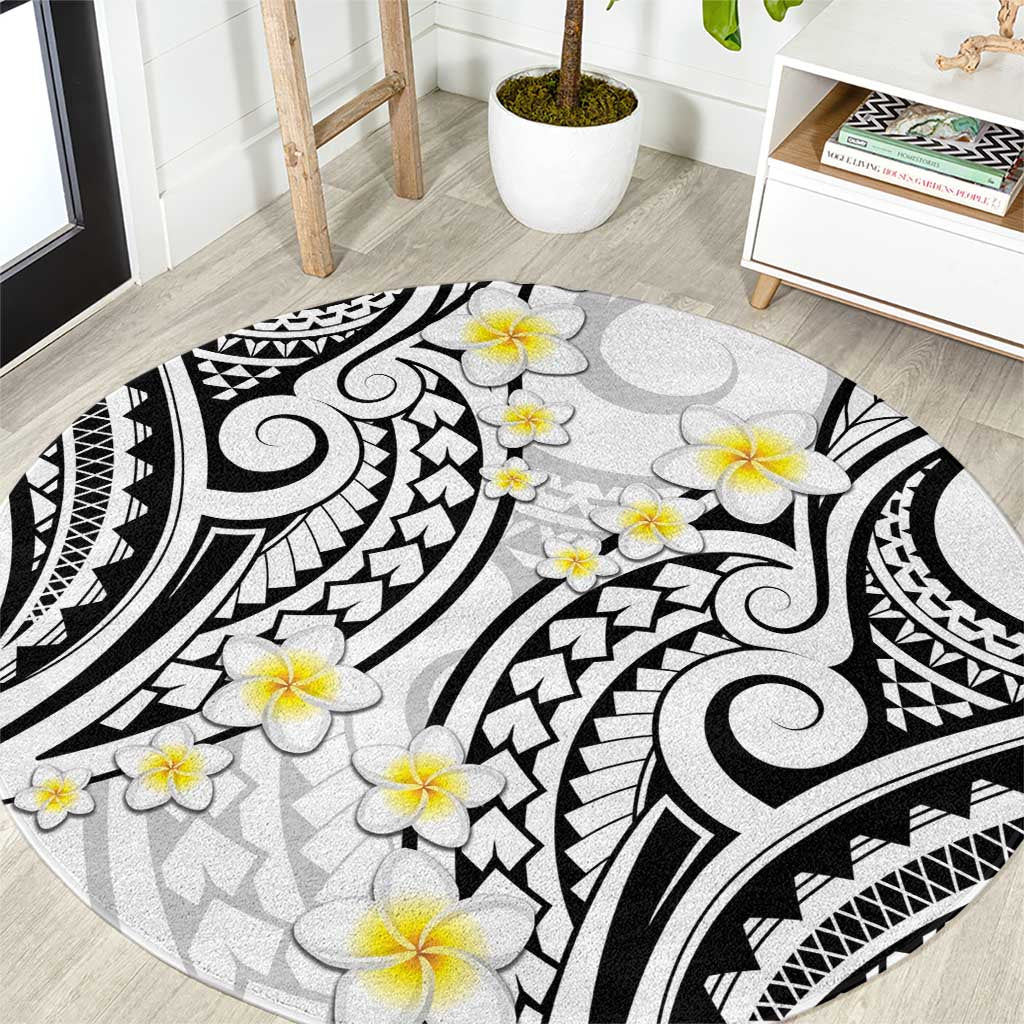 Plumeria With White Polynesian Tattoo Pattern Round Carpet LT05 White - Polynesian Pride