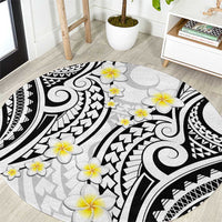 Plumeria With White Polynesian Tattoo Pattern Round Carpet LT05 White - Polynesian Pride