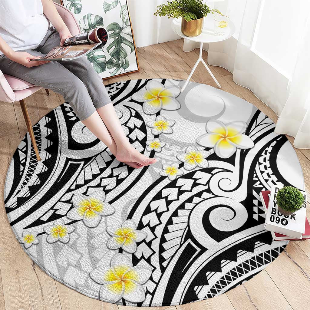 Plumeria With White Polynesian Tattoo Pattern Round Carpet LT05 - Polynesian Pride