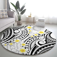 Plumeria With White Polynesian Tattoo Pattern Round Carpet LT05 - Polynesian Pride