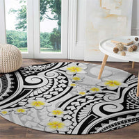 Plumeria With White Polynesian Tattoo Pattern Round Carpet LT05 - Polynesian Pride