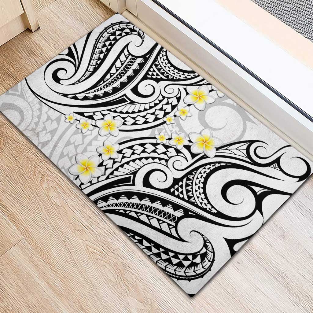 Plumeria With White Polynesian Tattoo Pattern Rubber Doormat LT05 - Polynesian Pride