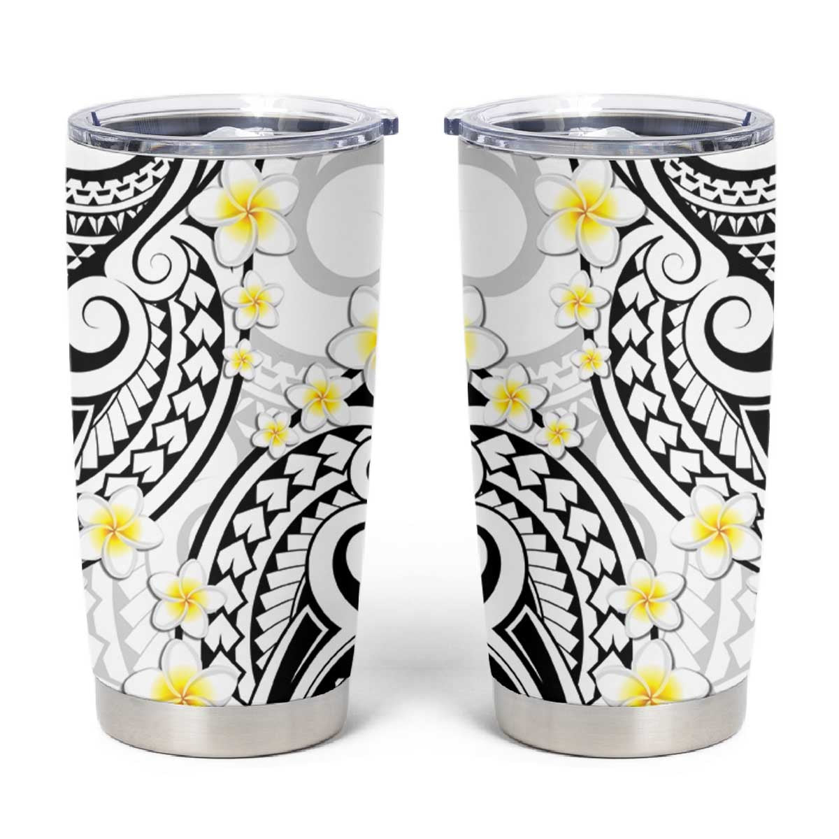 Plumeria With White Polynesian Tattoo Pattern Tumbler Cup LT05 White - Polynesian Pride