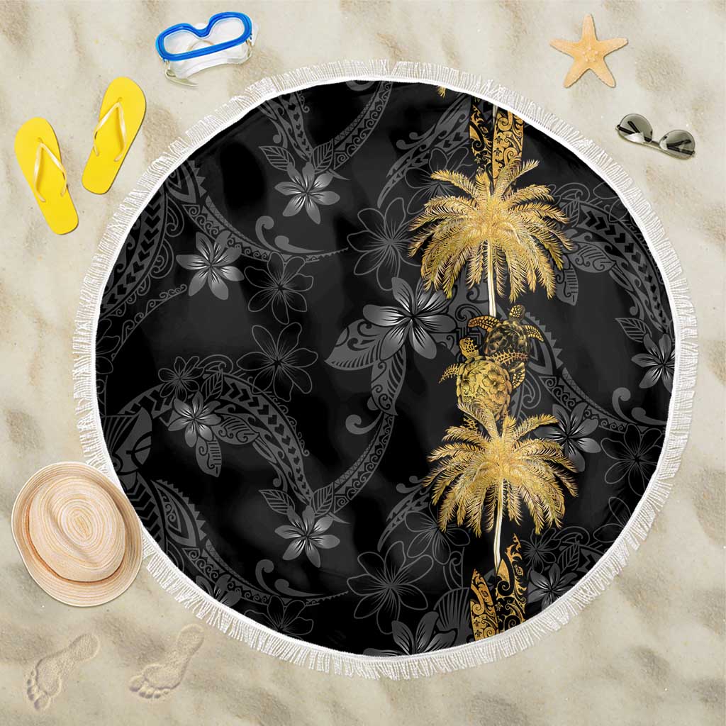 Hawaiian Honu And Surfboards Beach Blanket Gold Style LT05 One Size 150cm Gold - Polynesian Pride