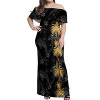 Hawaiian Honu And Surfboards Off Shoulder Maxi Dress Gold Style LT05 Women Gold - Polynesian Pride
