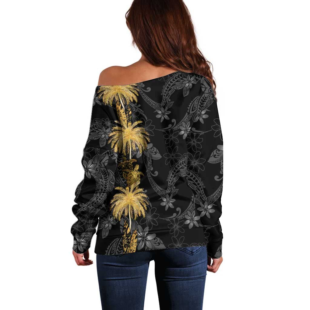 Hawaiian Honu And Surfboards Off Shoulder Sweater Gold Style LT05 - Polynesian Pride
