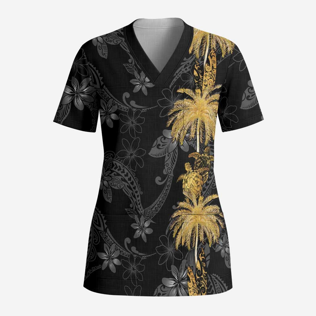 Hawaiian Honu And Surfboards Scrub Top Gold Style LT05 Adult Gold - Polynesian Pride
