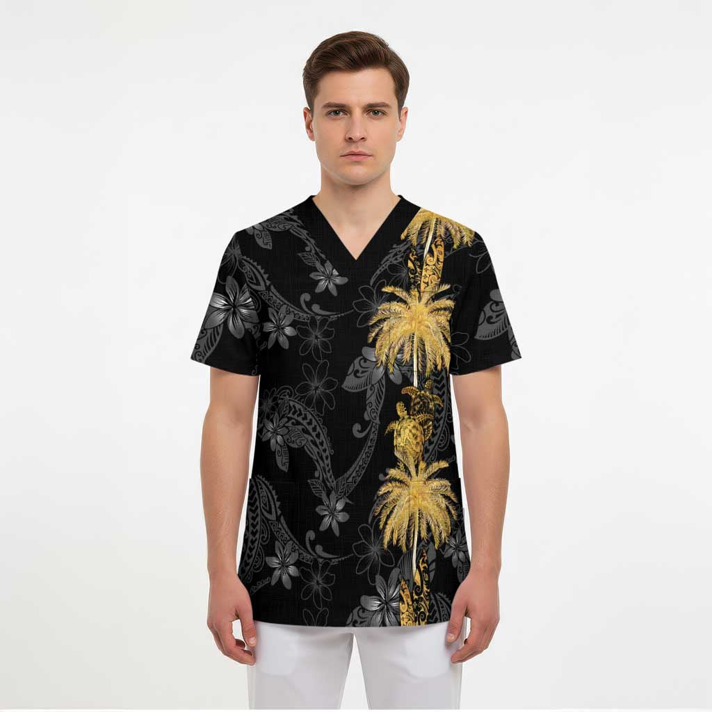 Hawaiian Honu And Surfboards Scrub Top Gold Style LT05 - Polynesian Pride