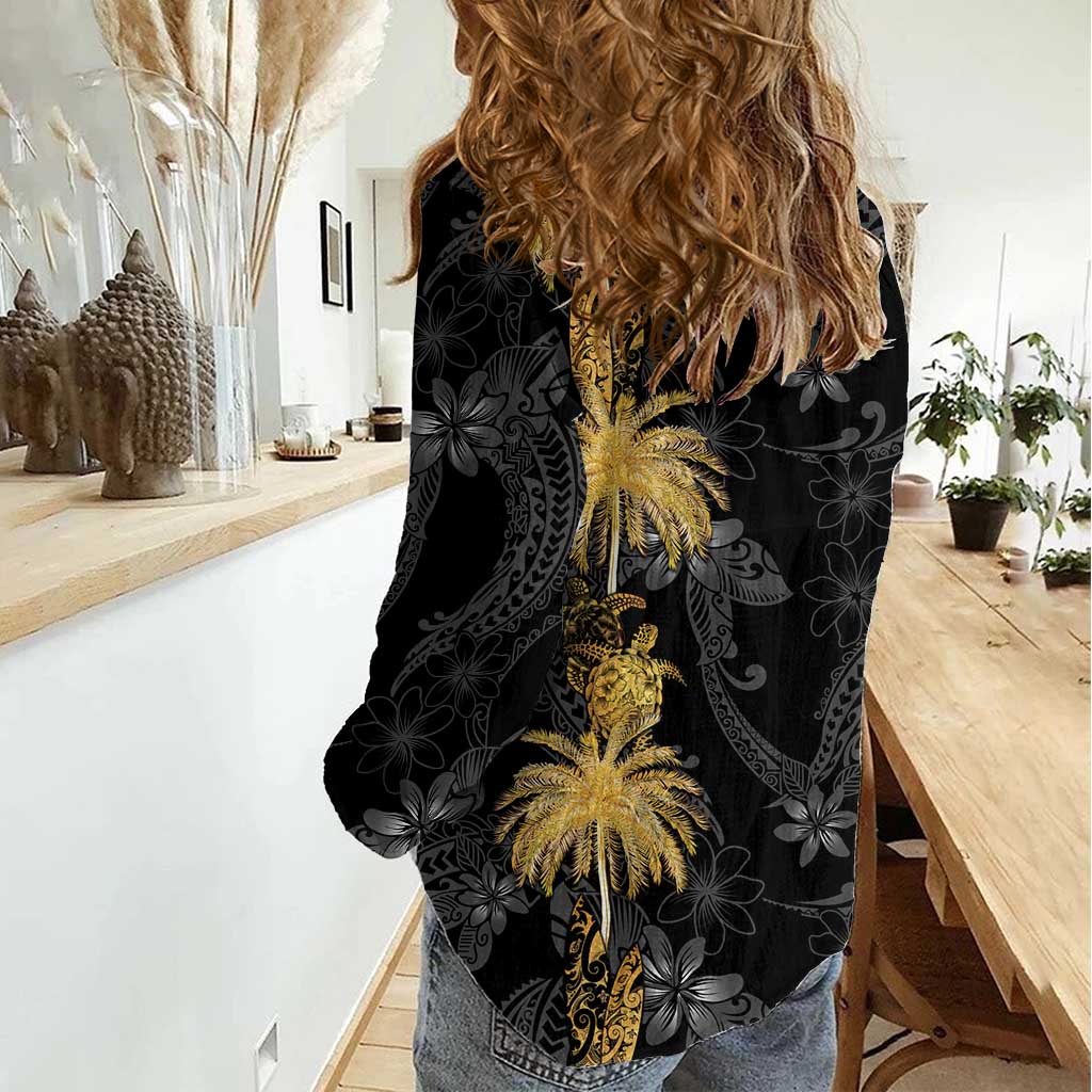 Hawaiian Honu And Surfboards Women Casual Shirt Gold Style LT05 - Polynesian Pride