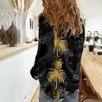 Hawaiian Honu And Surfboards Women Casual Shirt Gold Style LT05 - Polynesian Pride