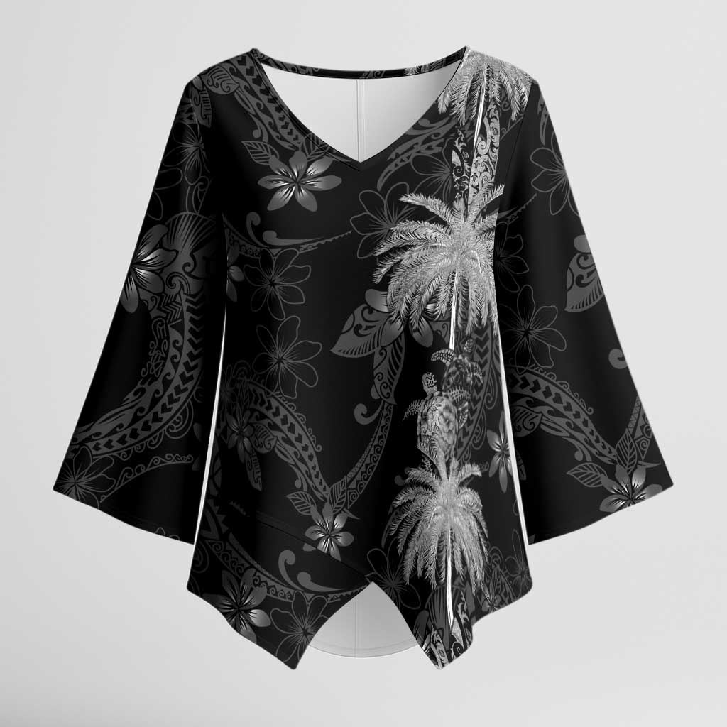 Hawaiian Honu And Surfboards Kimono Sleeve Blouse Silver Style LT05 Female Silver - Polynesian Pride