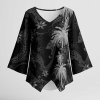 Hawaiian Honu And Surfboards Kimono Sleeve Blouse Silver Style LT05 Female Silver - Polynesian Pride