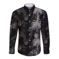 Hawaiian Honu And Surfboards Long Sleeve Button Shirt Silver Style LT05 Unisex Silver - Polynesian Pride