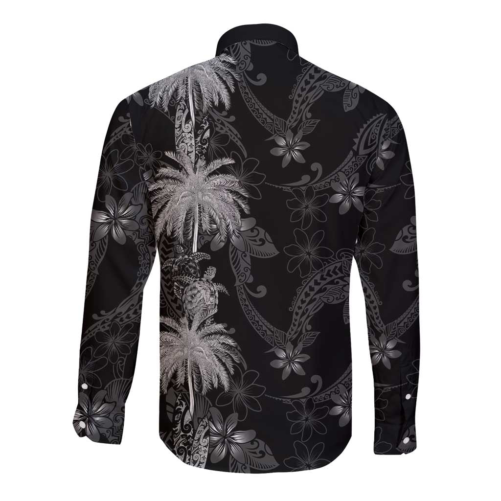 Hawaiian Honu And Surfboards Long Sleeve Button Shirt Silver Style LT05 - Polynesian Pride