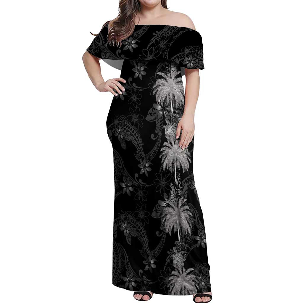 Hawaiian Honu And Surfboards Off Shoulder Maxi Dress Silver Style LT05 Women Silver - Polynesian Pride
