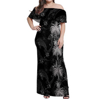 Hawaiian Honu And Surfboards Off Shoulder Maxi Dress Silver Style LT05 Women Silver - Polynesian Pride