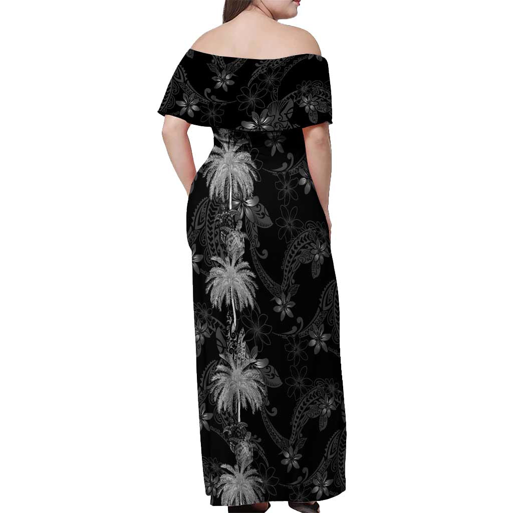 Hawaiian Honu And Surfboards Off Shoulder Maxi Dress Silver Style LT05 - Polynesian Pride
