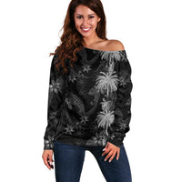 Hawaiian Honu And Surfboards Off Shoulder Sweater Silver Style LT05 Women Silver - Polynesian Pride