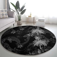 Hawaiian Honu And Surfboards Round Carpet Silver Style LT05 - Polynesian Pride