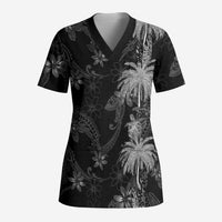 Hawaiian Honu And Surfboards Scrub Top Silver Style LT05 Adult Silver - Polynesian Pride