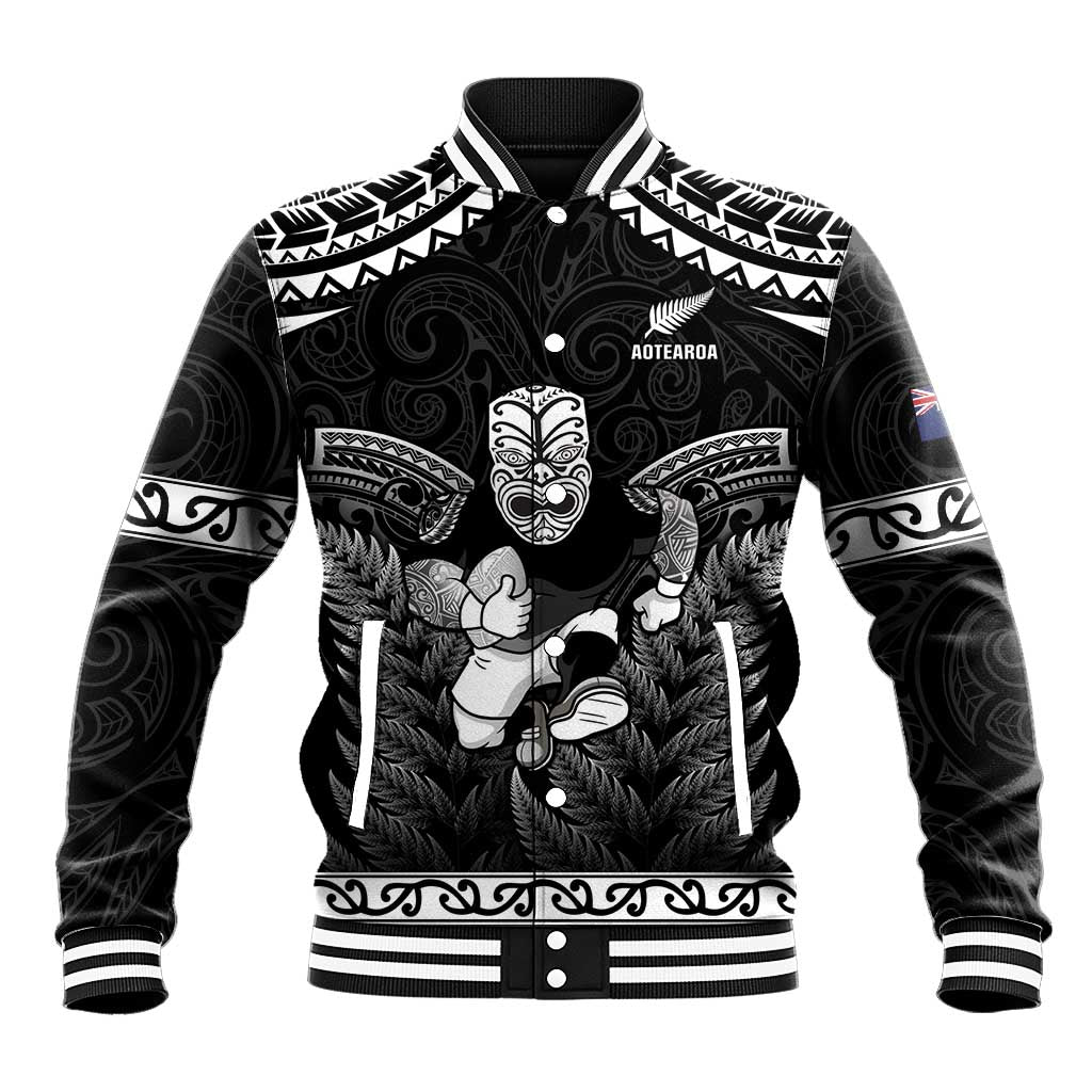 Custom New Zealand Maori Tiki Rugby Baseball Jacket Go Aotearoa Maori Pattern LT05 Unisex Black - Polynesian Pride