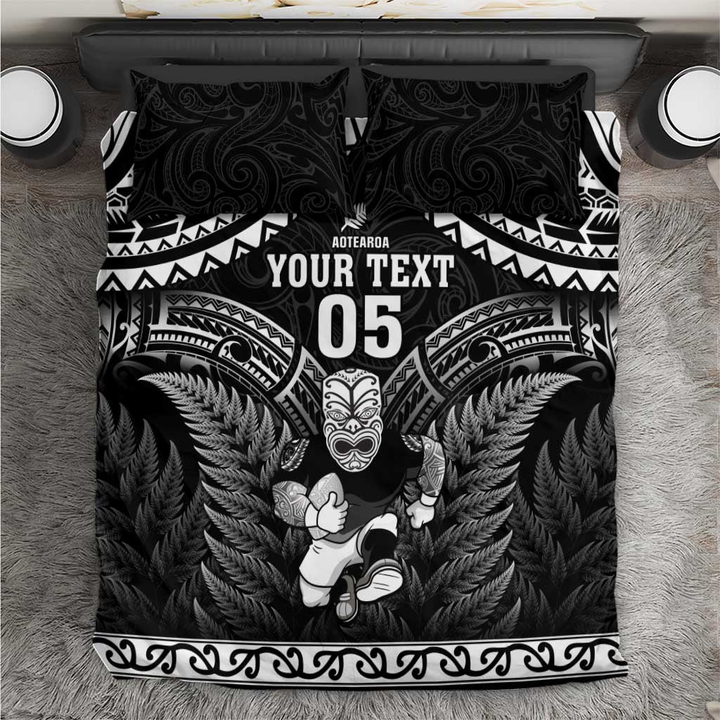 Custom New Zealand Maori Tiki Rugby Bedding Set Go Aotearoa Maori Pattern LT05 Black - Polynesian Pride