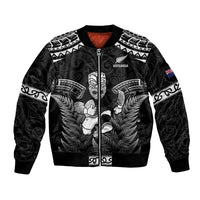 Custom New Zealand Maori Tiki Rugby Bomber Jacket Go Aotearoa Maori Pattern LT05 Unisex Black - Polynesian Pride