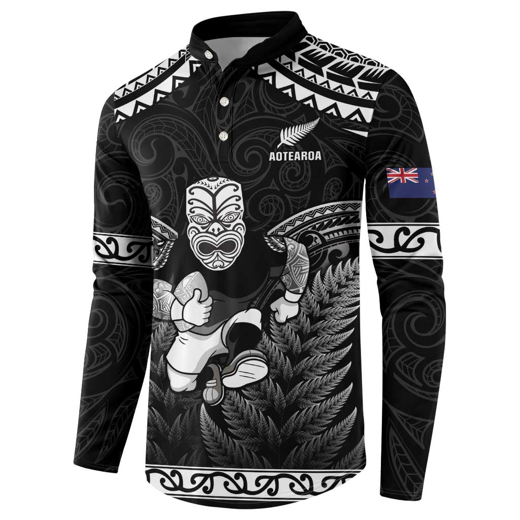 Custom New Zealand Maori Tiki Rugby Button Sweatshirt Go Aotearoa Maori Pattern LT05 - Polynesian Pride