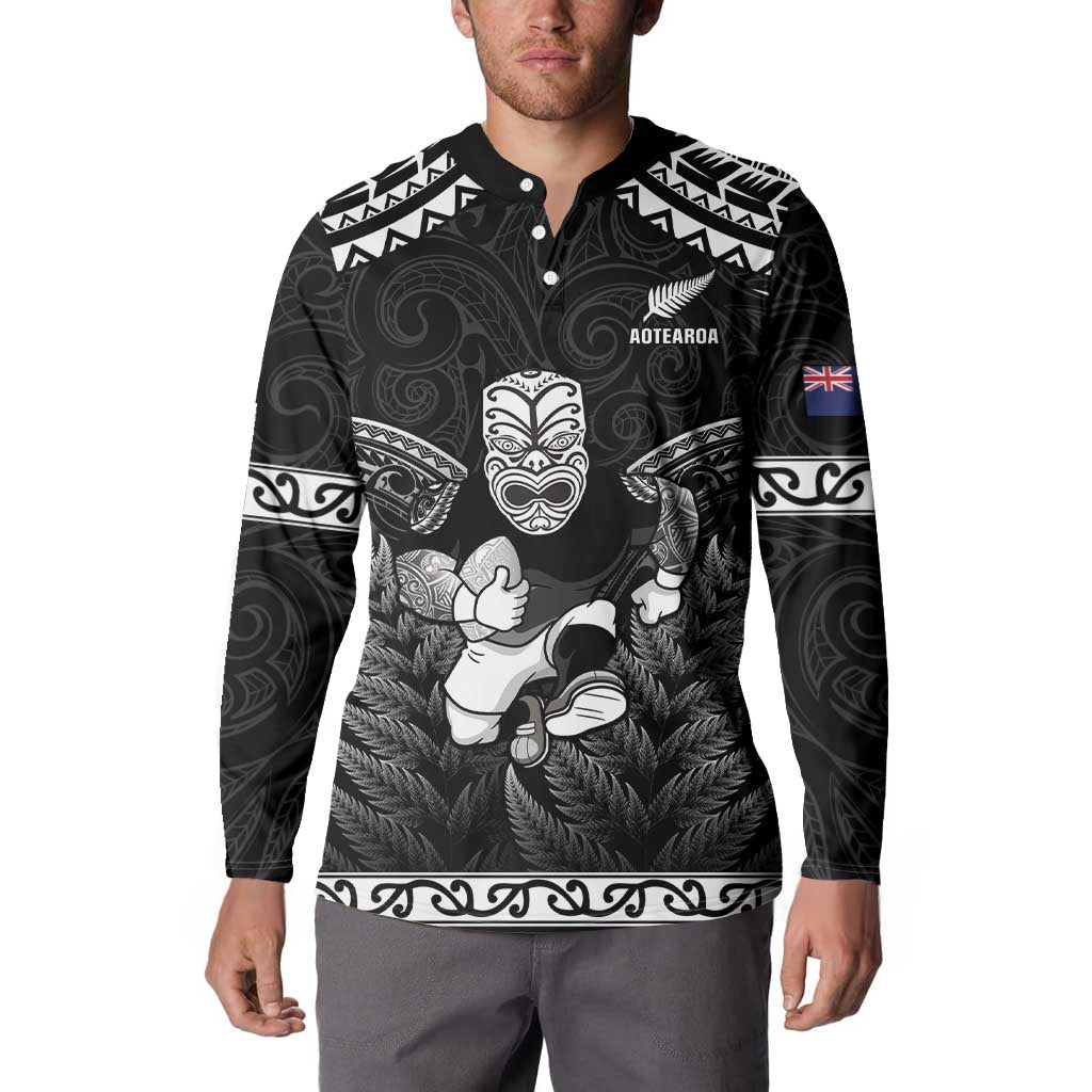 Custom New Zealand Maori Tiki Rugby Button Sweatshirt Go Aotearoa Maori Pattern LT05 - Polynesian Pride