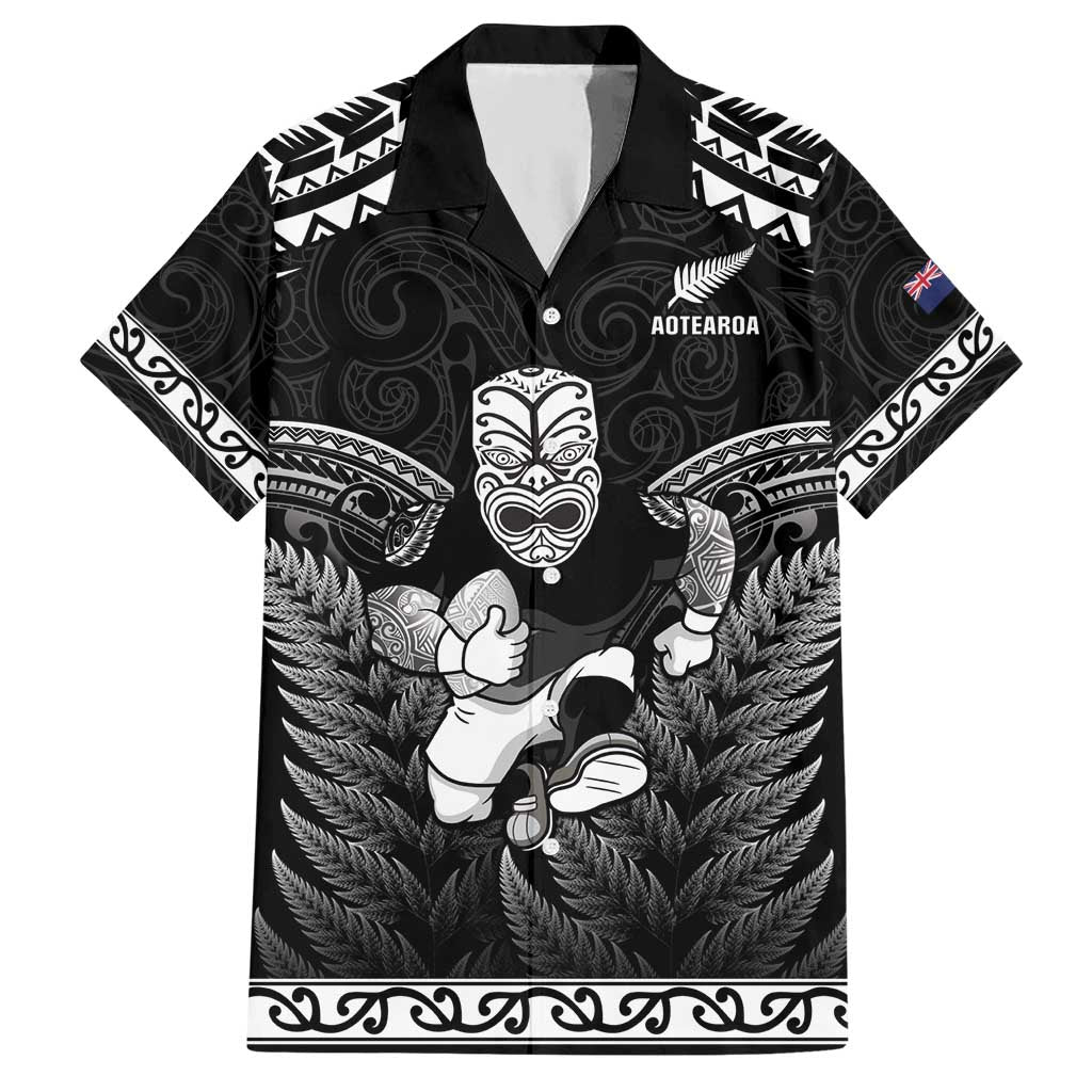 Custom New Zealand Maori Tiki Rugby Hawaiian Shirt Go Aotearoa Maori Pattern LT05 Black - Polynesian Pride