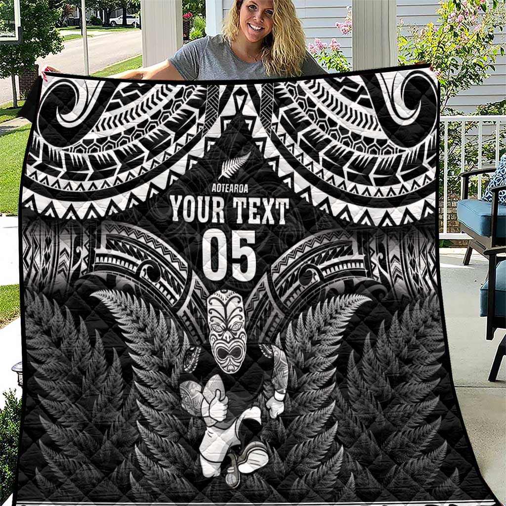 Custom New Zealand Maori Tiki Rugby Quilt Go Aotearoa Maori Pattern