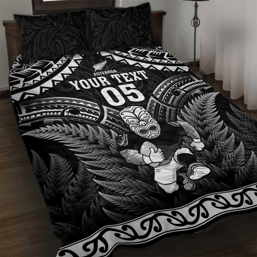 Custom New Zealand Maori Tiki Rugby Quilt Bed Set Go Aotearoa Maori Pattern LT05 Black - Polynesian Pride