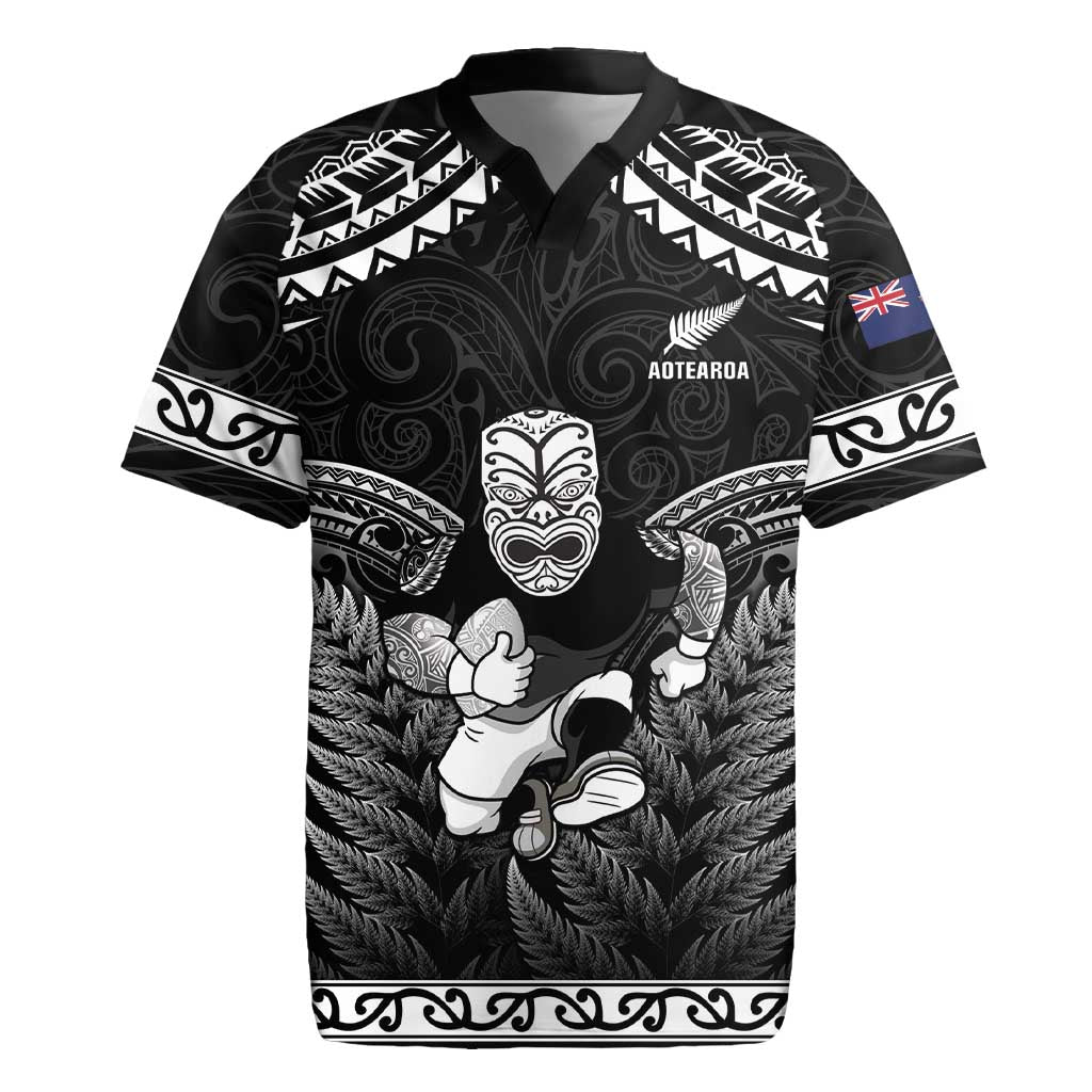 Custom New Zealand Maori Tiki Rugby Rugby Jersey Go Aotearoa Maori Pattern LT05 Black - Polynesian Pride