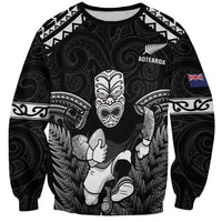 Custom New Zealand Maori Tiki Rugby Sweatshirt Go Aotearoa Maori Pattern LT05 Unisex Black - Polynesian Pride