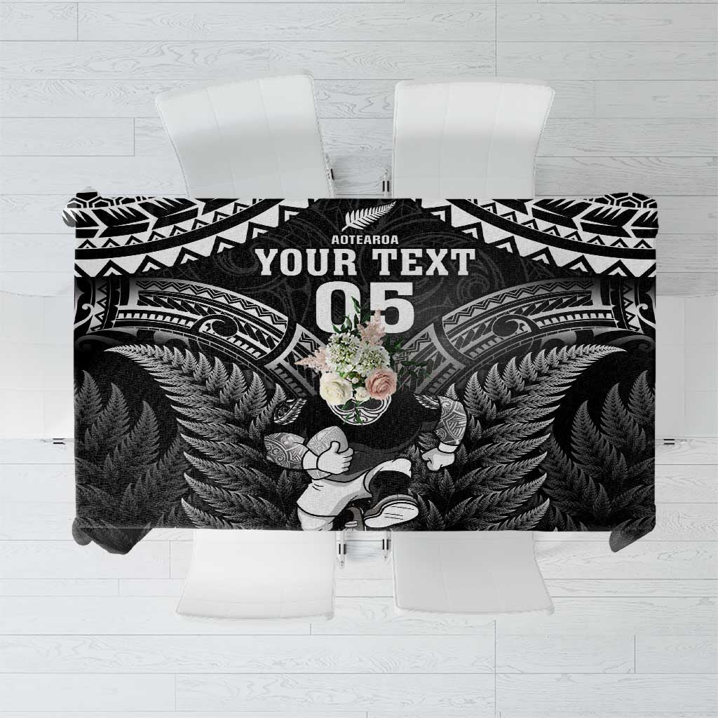 Custom New Zealand Maori Tiki Rugby Tablecloth Go Aotearoa Maori Pattern LT05 Black - Polynesian Pride